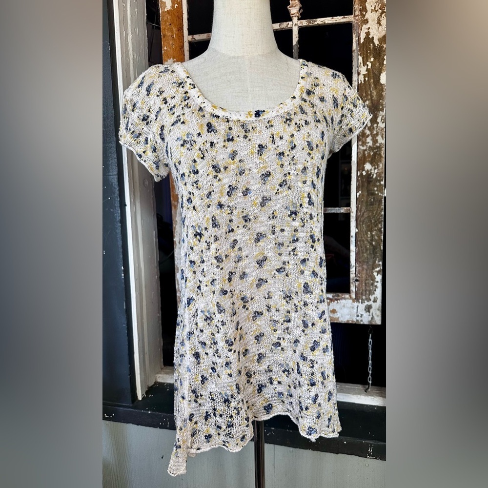 Free People Lace Back Floral Knit Tunic Top Boho Festival Ivory Blue S/P - Picture 3 of 8